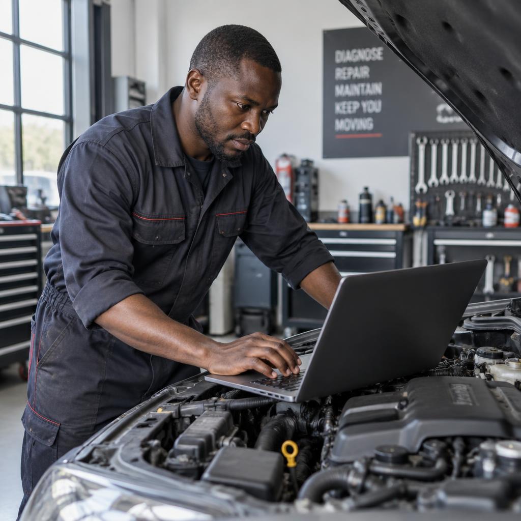 Professional mechanic working under the hood
